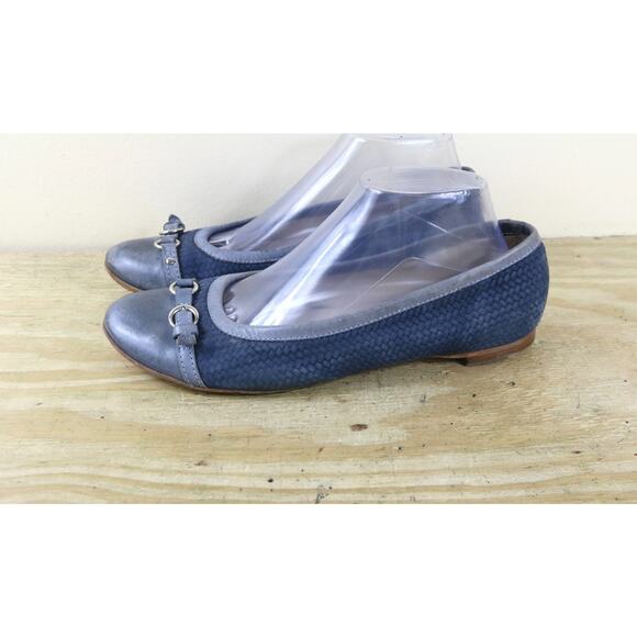 AGL Ballet Flats 40.5 Blue Leather Monica Basket Weave Shoes Slip On Italy - Picture 1 of 8